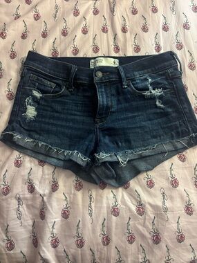 Abercrombie & Fitch Dark Blue Distressed Denim Shorts
